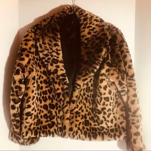 Cejon Womens Leopard Faux Fur Sexy Jacket large